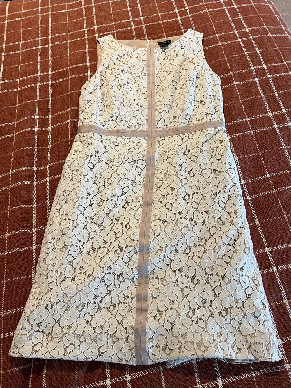 Ann Taylor Ivory Lace Dress with Nude Lining